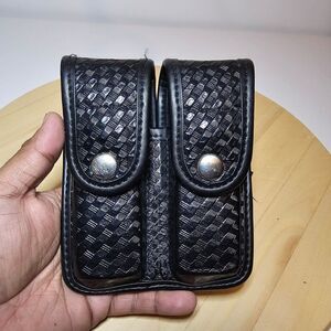 Bianchi International Size 2 Basketweave Black Leather 2 Mag Holder Duty Fr Belt